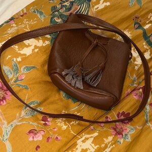 Chic Brown Leather Crossbody Bag with Tassels